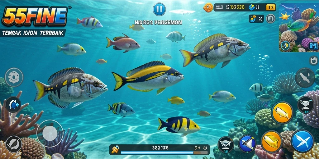 Tampilan gameplay menembak ikan yang seru dan interaktif.