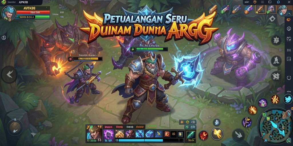 Screenshot gameplay APEK88 yang menunjukkan pertarungan epik di dunia fantastis.