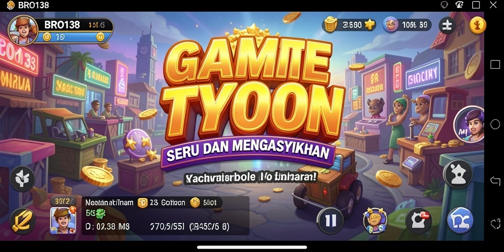 Tampilan gameplay BRO138 dengan aksi manajemen Tycoon yang seru.