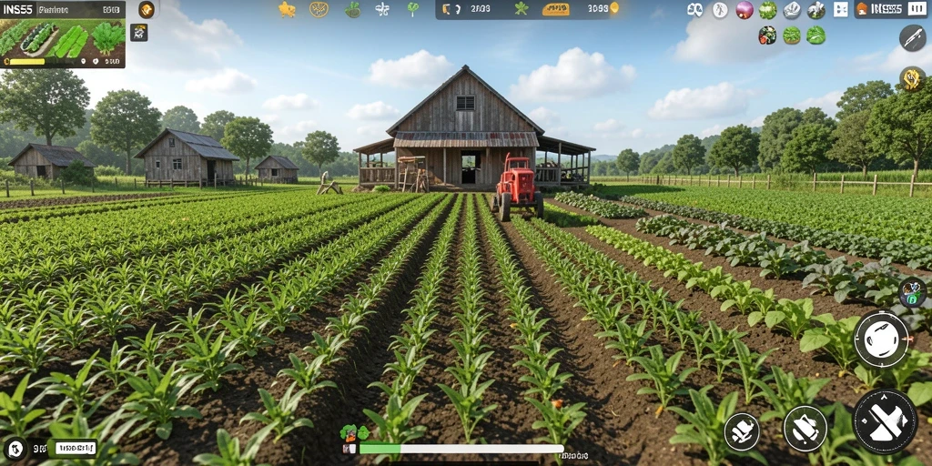 Screenshot menunjukkan gameplay bertani yang menarik dan interaktif.