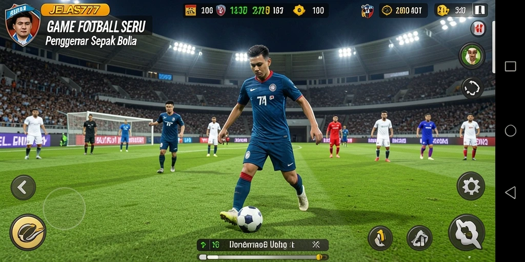 Tampilan gameplay seru dari JELAS777 yang menampilkan aksi sepak bola.
