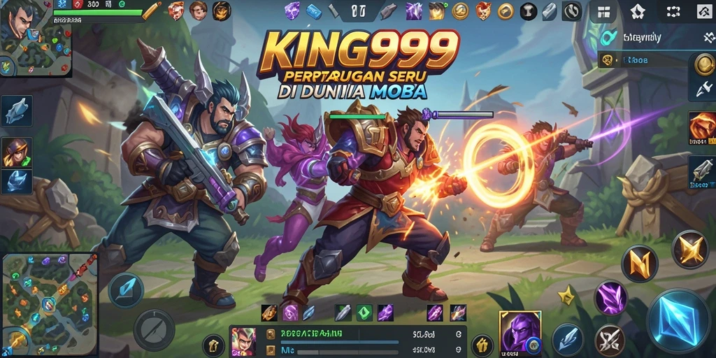 Screenshot gameplay KING999 dengan pertarungan seru dan strategi tim.