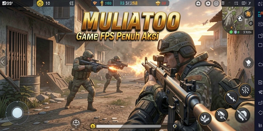 Screenshot gameplay menunjukkan adegan pertempuran mendebarkan di MULIATOTO.