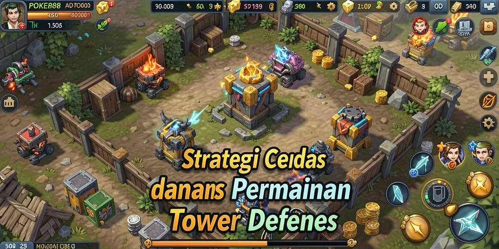 Screenshot utama POKER88 menampilkan aksi seru gameplay Tower Defense.