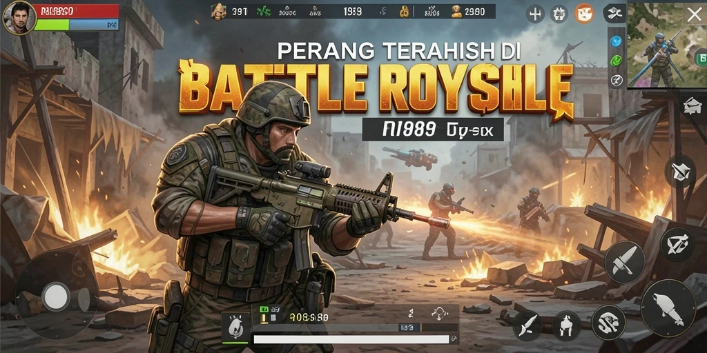 Screenshot menampilkan aksi seru dalam permainan Battle Royale RI889.
