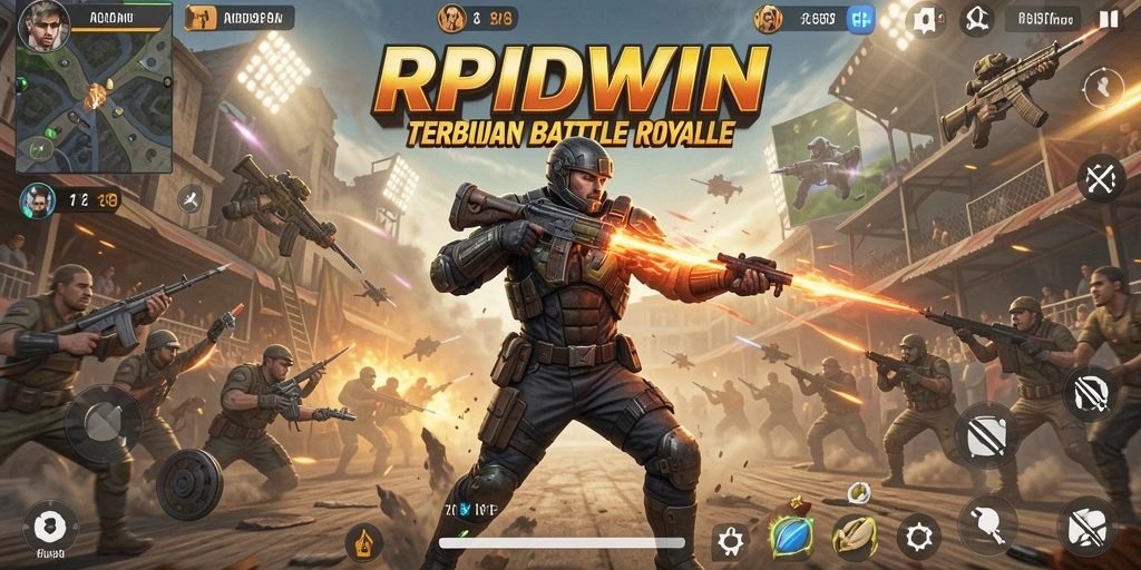 Tangkapan layar menampilkan aksi intens dari gameplay Battle Royale.