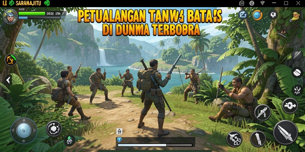Tampilan utama gameplay SARANAJITU yang menunjukkan eksplorasi dunia terbuka.