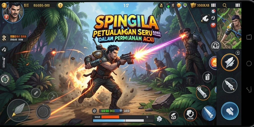 Screenshot SPINGILA menampilkan aksi intens dalam permainan.