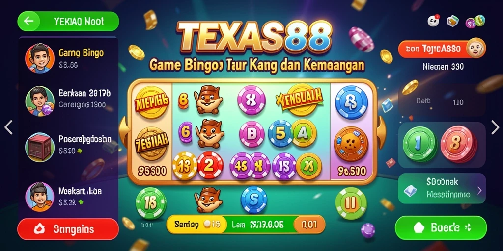 Tampilan gameplay seru dalam TEXAS88, penuh angka dan tantangan.