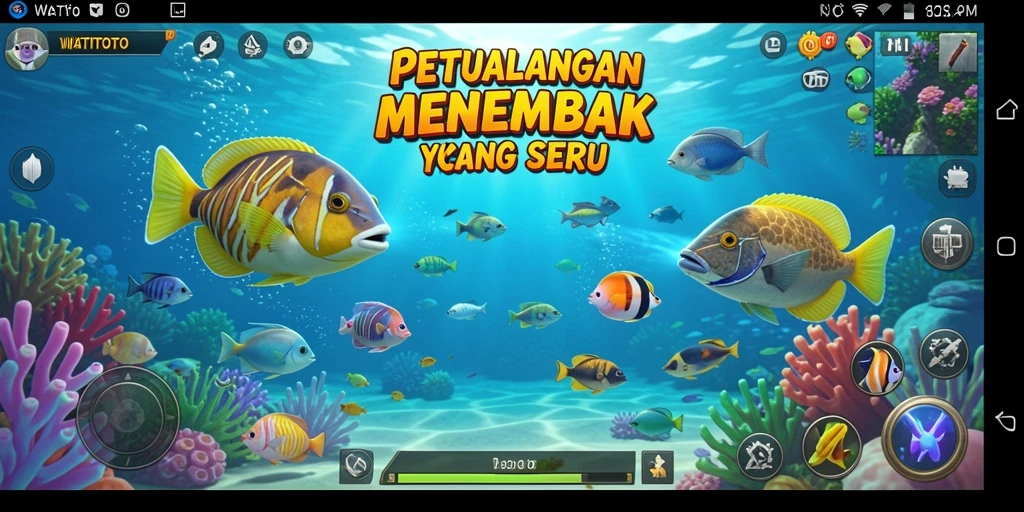 Gameplay seru menembak ikan di bawah laut yang penuh warna.